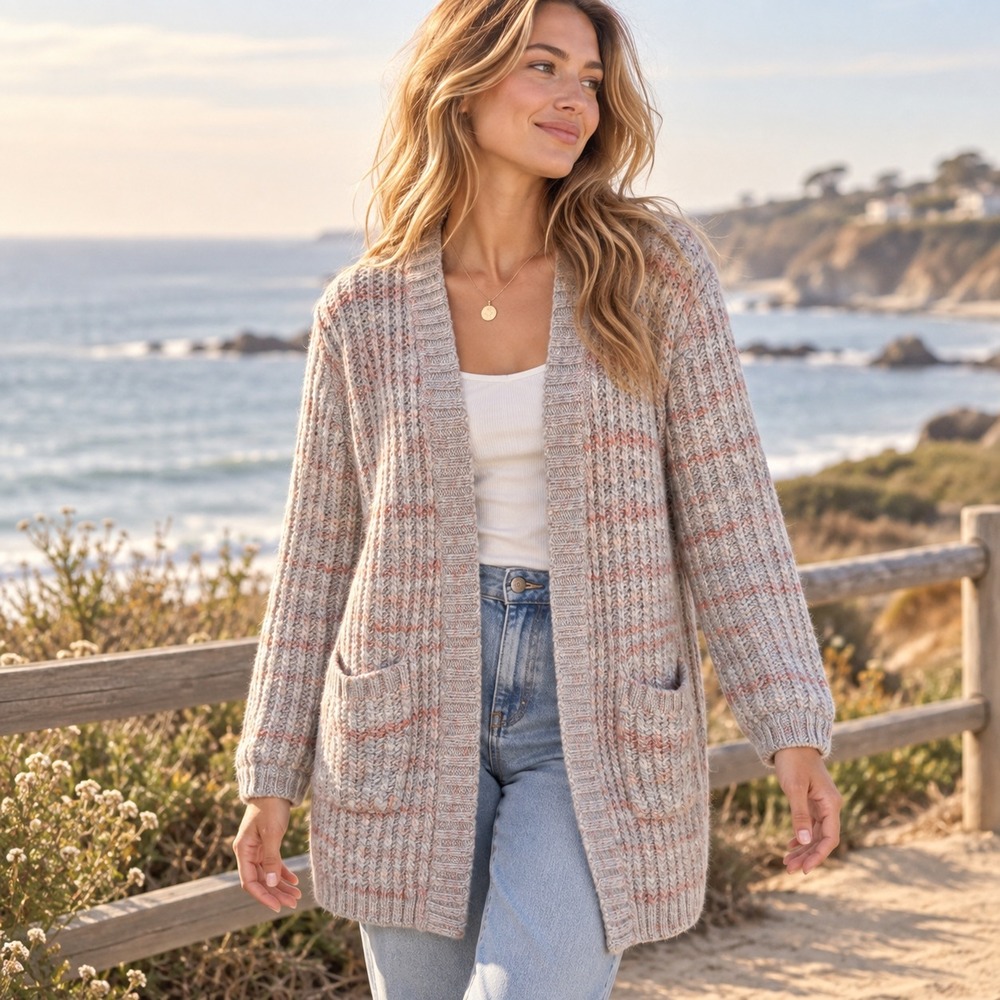 Marine Layer Chunky Knit Wool Alpaca Blend Open Cardigan Sz M Coastal Boho Cozy